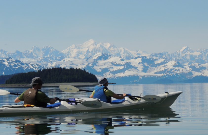Paddling in the lower section of Glacier Bay with Mt. Fairweather